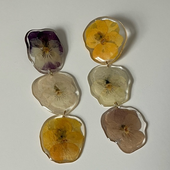 Unique Australian Made Pansies Statement Resin Earrings - Picture 3 of 5